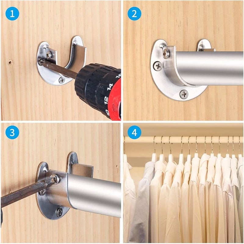 2PCS 28mm Opening Steel Wardrobe Bracket Supports Heavy Duty Curtain Rod Holder Set - Image 4